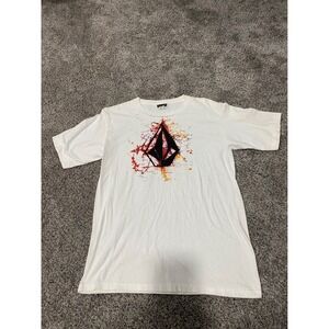 Volcom Stone Graphic T-Shirt Mens Medium White Paint Splatter Logo Cotton Tee